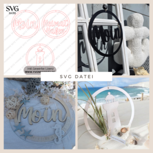 SVG Laserdatei Kranz Kränze 3er Set Maritim Moin Leuchtturm Heimathafen zum binden für Trockenblumen Geschenkidee SVG Datei