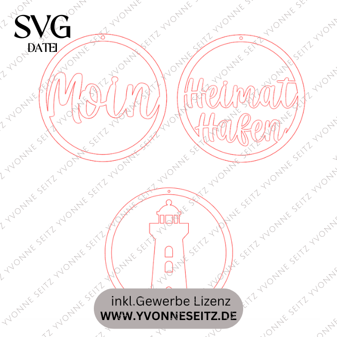 SVG Laserdatei Kranz Kränze 3er Set Maritim Moin Leuchtturm Heimathafen zum binden für Trockenblumen Geschenkidee SVG Datei – Bild 2