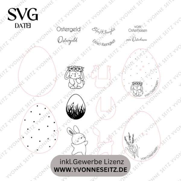 Laserdatei Ostern Geschenkkarten Eier Ostereier für Trockenblumen oder Geldgeschenke Verpackung Kleinigkeiten Geschenkidee SVG Laser Datei – Bild 2