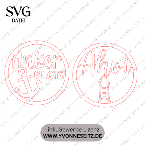 SVG Laserdatei Kranz Kränze 2er Set ANKERPLATZ und Ahoi Leuchtturm zum binden für Trockenblumen Geschenkidee SVG Datei – Bild 2