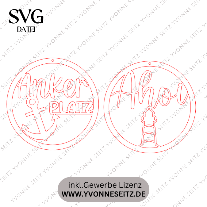 SVG Laserdatei Kranz Kränze 2er Set ANKERPLATZ und Ahoi Leuchtturm zum binden für Trockenblumen Geschenkidee SVG Datei – Bild 2