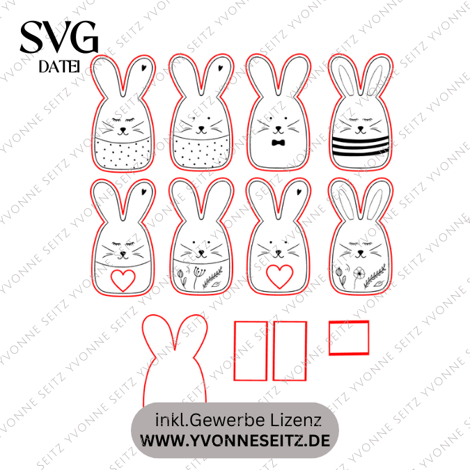 SVG Laser Datei 8 Designs Hasen Mini Hasen zum füllen mit Blumen, Geld oder Ballonlicht Designs Ostern Osterhase SVG-Datei – Bild 23