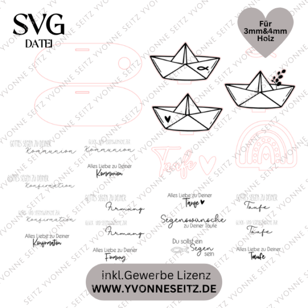 SVG Laser Datei KIRCHE Regenbogen und Papierboot für Geldgeschenke Taufe Konfirmation Kommunion Firmung 3mm und 4mm SVG Datei – Bild 2
