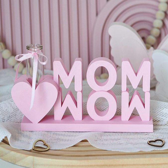 STL 3D Druck Datei Schriftzug MOM WOW mit Herz zum füllen Muttertag 3D-Druck Datei – Bild 2