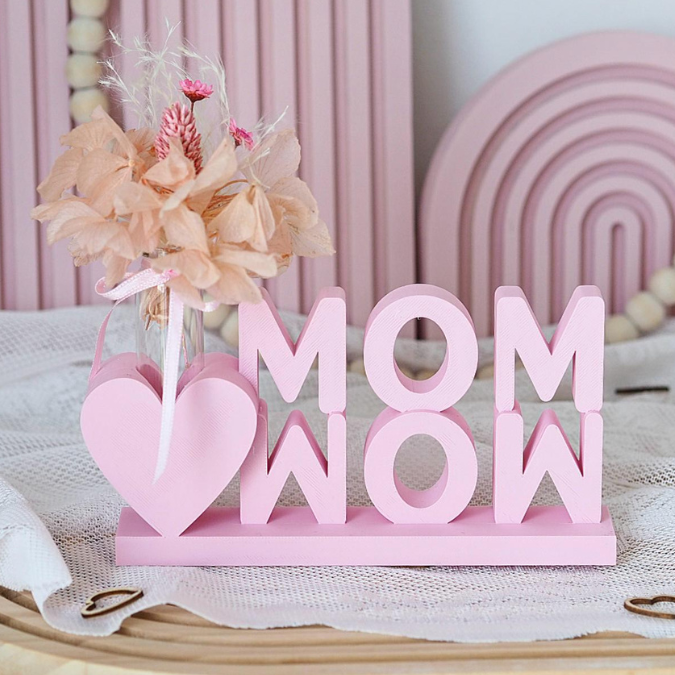STL 3D Druck Datei Schriftzug MOM WOW mit Herz zum füllen Muttertag 3D-Druck Datei