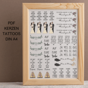 PDF - Kerzentattoo Vorlage - Wedding - A4 Kerzentattoos zum selber drucken Hochzeit