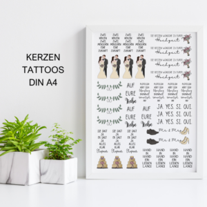 PDF - Kerzentattoo Vorlage - Wedding - A4 Kerzentattoos zum selber drucken Hochzeit