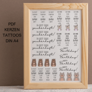 PDF - Kerzentattoo Vorlage - Bär Zaubärhaft Unentbärlich - A4 Kerzentattoos zum selber drucken