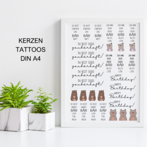 PDF - Kerzentattoo Vorlage - Bär Zaubärhaft Unentbärlich - A4 Kerzentattoos zum selber drucken