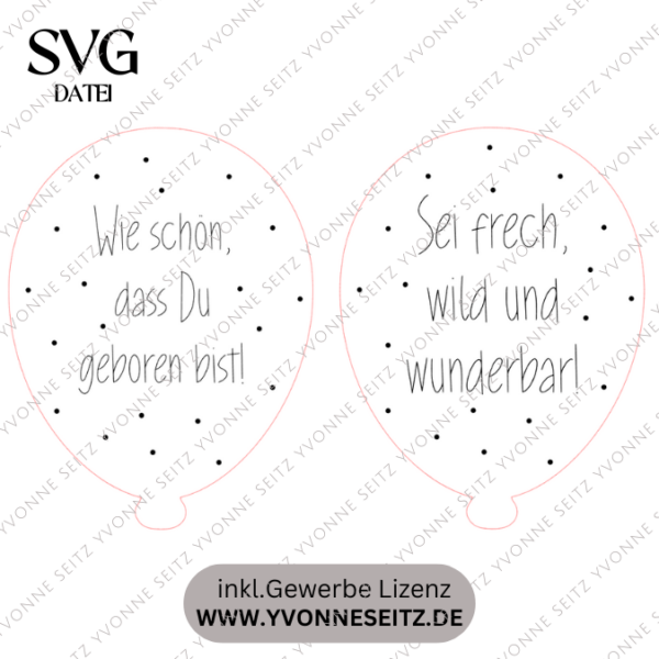 SVG Laserdatei 2er Set Luftballon Kinderzimmerdeko Türschild Sei frech wild und wunderbar & Wie schön das du geboren bist SVG-Datei – Bild 2