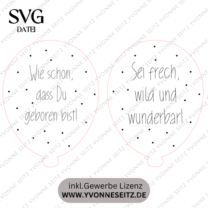 SVG Laserdatei 2er Set Luftballon Kinderzimmerdeko Türschild Sei frech wild und wunderbar & Wie schön das du geboren bist SVG-Datei – Bild 2