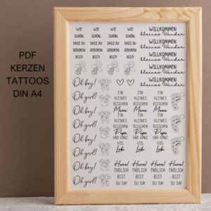 PDF - Kerzentattoo Vorlage - BABY Flower Geburt - A4 Kerzentattoos zum selber drucken