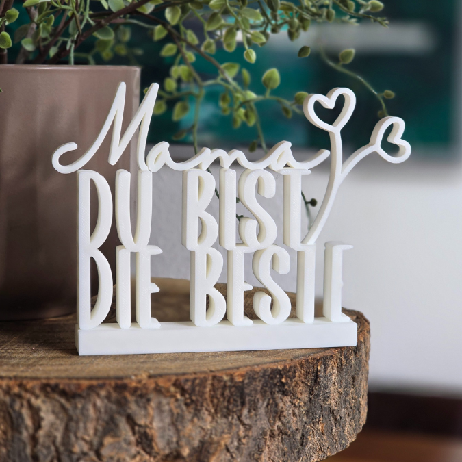 STL 3D Druck Datei Schriftzug Mama du bist die beste mit Blume Muttertag 3DDruck Datei – Bild 2