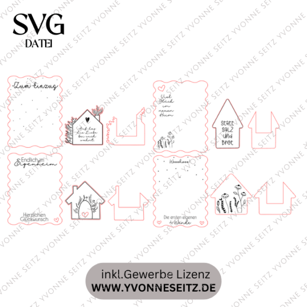 SVG Laser Datei - Karten zum Einzug Umzug erste eigene Wohnung Eigenheim Hauskauf für Blumen oder Geld Postkarten GrußkartenLaserdatei – Bild 2