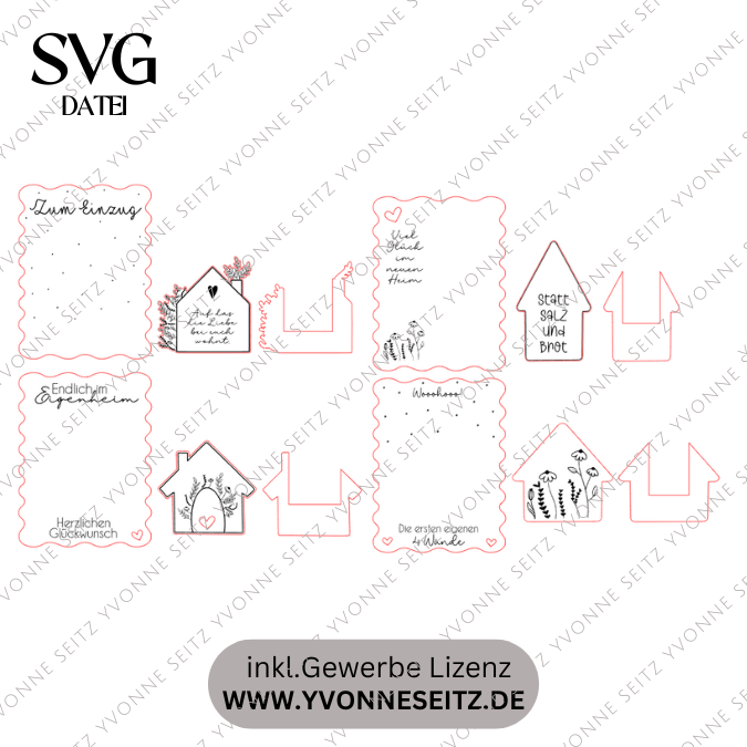 SVG Laser Datei - Karten zum Einzug Umzug erste eigene Wohnung Eigenheim Hauskauf für Blumen oder Geld Postkarten GrußkartenLaserdatei – Bild 2