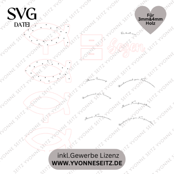 Fische für kirchliche Anlässe Taufe Konfirmation Kommunion Geldgeschenk 3mm und 4mm Holz zum Stellen SVG Laserdatei Laserfile Lasercut Svgdatei – Bild 2
