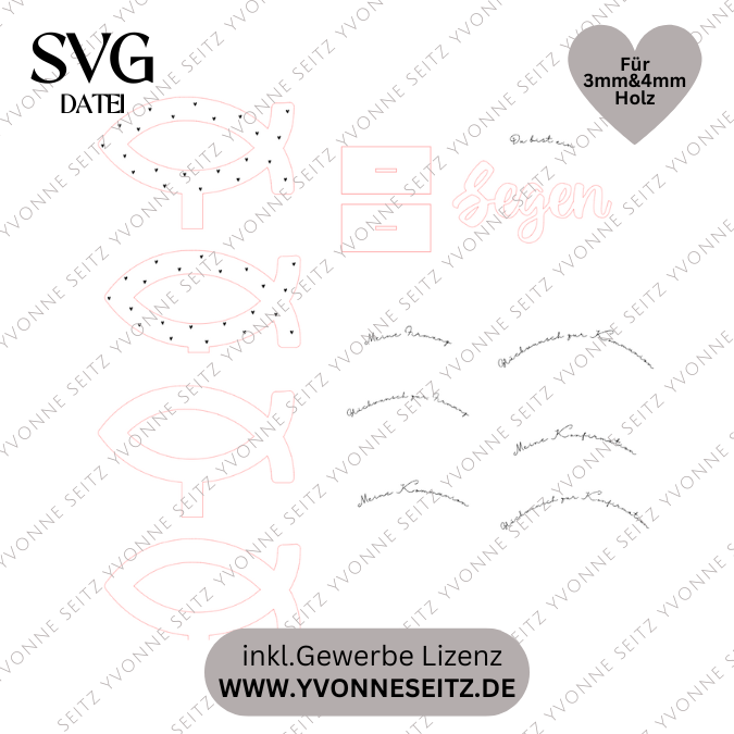 Fische für kirchliche Anlässe Taufe Konfirmation Kommunion Geldgeschenk 3mm und 4mm Holz zum Stellen SVG Laserdatei Laserfile Lasercut Svgdatei – Bild 2