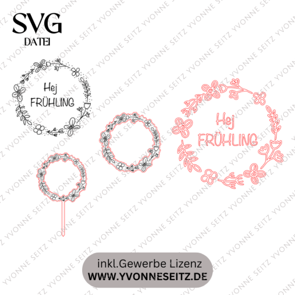 SVG Laser Datei Kranz Frühling Frühlingskranz Pflanzenstecker Sonnenfänger Frühlingsstecker Plottdatei Plotter SVG Datei – Bild 2