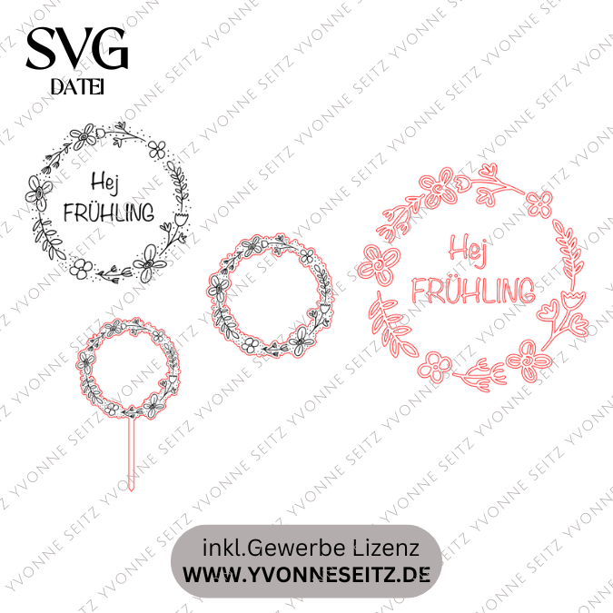 SVG Laser Datei Kranz Frühling Frühlingskranz Pflanzenstecker Sonnenfänger Frühlingsstecker Plottdatei Plotter SVG Datei – Bild 2