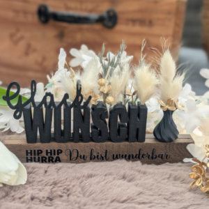 STL 3D Druck Datei Geschenkidee Schriftzug Geburtstag GLÜCK WUNSCH mit Löchern für Blumen 3D Druck Datei