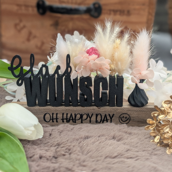 STL 3D Druck Datei Geschenkidee Schriftzug Geburtstag GLÜCK WUNSCH mit Löchern für Blumen 3D Druck Datei – Bild 3