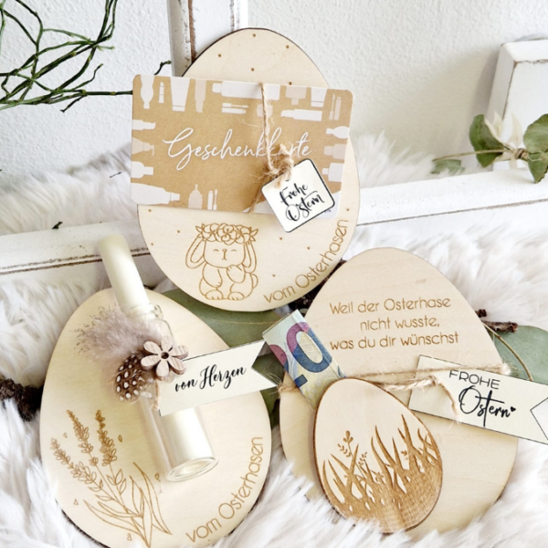 Laserdatei Ostern Geschenkkarten Eier Ostereier für Trockenblumen oder Geldgeschenke Verpackung Kleinigkeiten Geschenkidee SVG Laser Datei – Bild 15