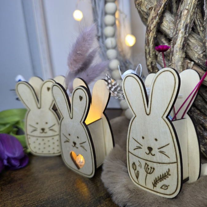 SVG Laser Datei 8 Designs Hasen Mini Hasen zum füllen mit Blumen, Geld oder Ballonlicht Designs Ostern Osterhase SVG-Datei – Bild 5