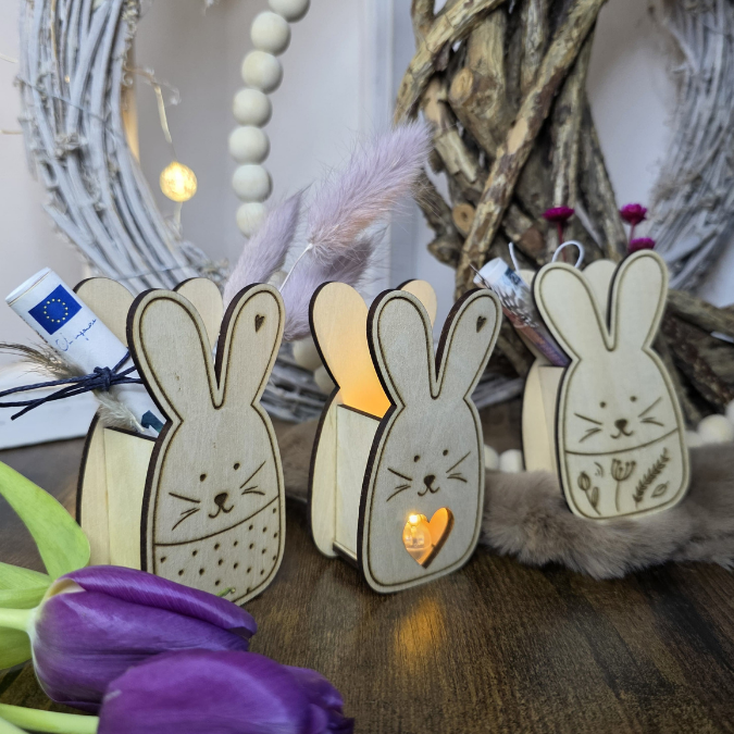 SVG Laser Datei 8 Designs Hasen Mini Hasen zum füllen mit Blumen, Geld oder Ballonlicht Designs Ostern Osterhase SVG-Datei – Bild 6