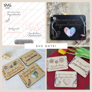 SVG Laser Datei Geldgeschenk Verpackung für Geld 3 Designs Jugendweihe Gutscheinkarten SVG-Datei Geldkarten