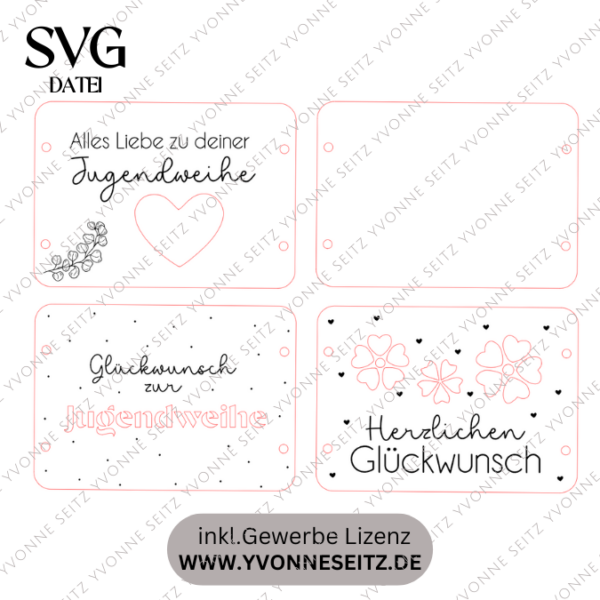 SVG Laser Datei Geldgeschenk Verpackung für Geld 3 Designs Jugendweihe Gutscheinkarten SVG-Datei Geldkarten – Bild 2