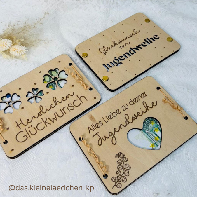 SVG Laserdatei Geldgeschenk Verpackung für Geld 8 Designs Jugendweihe Gutscheinkarten SVG-Datei Geldkarten Glückwunsch Geldverpackung – Bild 6