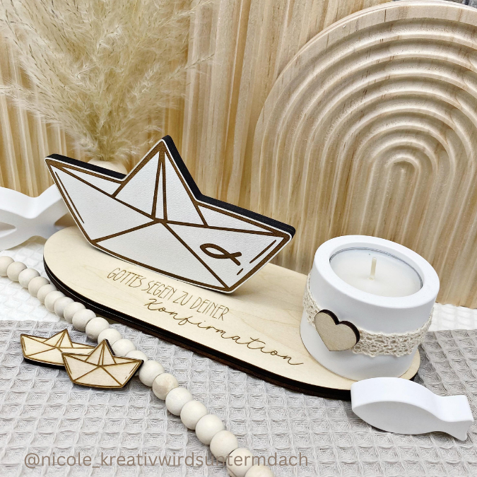 SVG Laser Datei KIRCHE Regenbogen und Papierboot für Geldgeschenke Taufe Konfirmation Kommunion Firmung 3mm und 4mm SVG Datei – Bild 6
