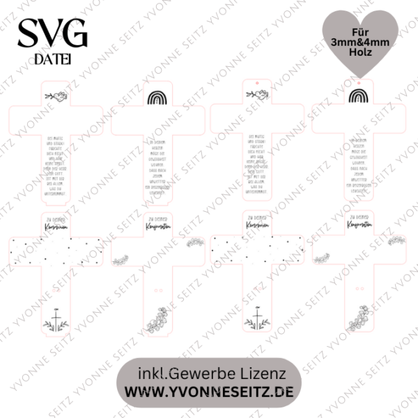 Kreuze für kirchliche Anlässe Taufe Konfirmation Kommunion Geldgeschenk 3mm und 4mm Holz zum Stellen und HängenSVG Laserdatei Laserfile Lasercut Svgdatei – Bild 2