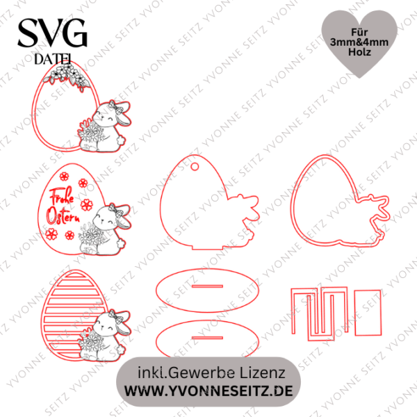 SVG Laser Datei Hase mit Ei Lichtei Lichtfigur beleuchtbar Osterdeko Lichtdatei 3mm und 4mm SVG Datei – Bild 2