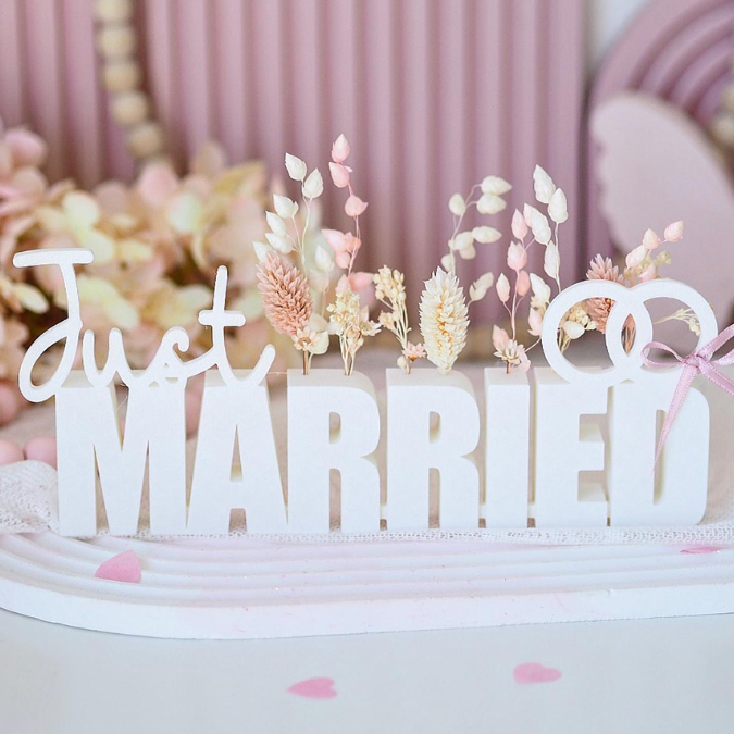 STL 3D Druck Datei Hochzeit Schriftzug Just married mit Löchern für Blumen und Platz für Geldgeschenk 3D Druck Datei – Bild 3