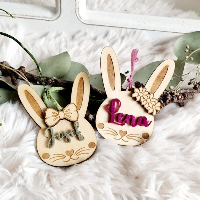SVG Laser Datei Osteranhänger Hasenanhänger personalisierbar Hasen Osterhase Anhänger Geschenkanhänger Osterdeko Lasercut – Bild 7