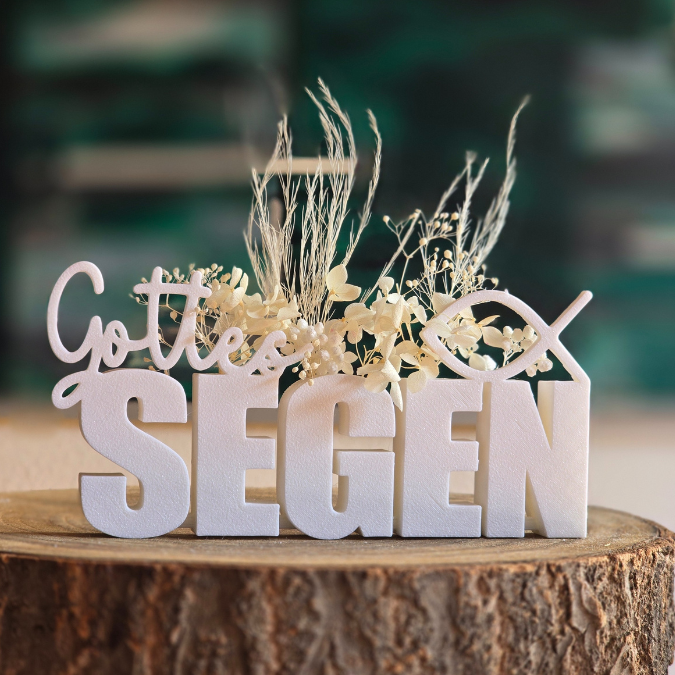 STL 3D Druck Datei Geschenkidee Schriftzug Gottes Segen 2 Designs mit und ohne Löcher für Blumen Taufe Konfirmation Kommunion Firmung 3D Druck Datei