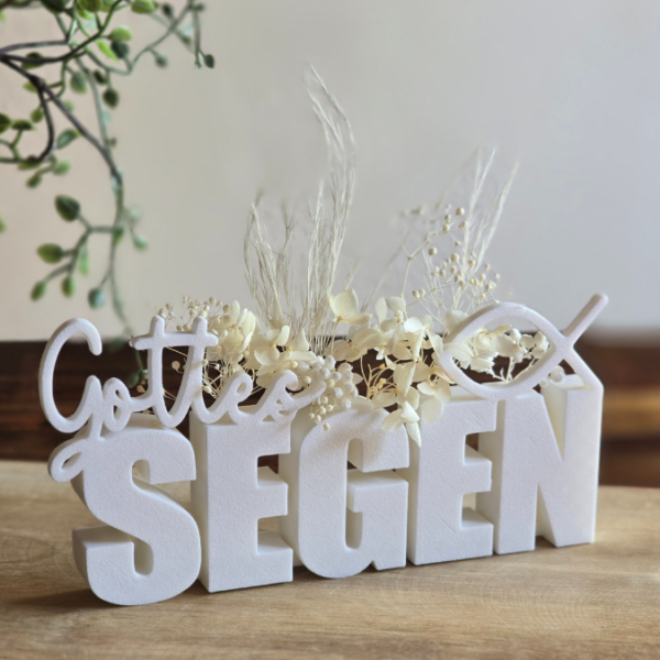 STL 3D Druck Datei Geschenkidee Schriftzug Gottes Segen 2 Stück (einmal ohne Fisch) mit Löchern für Blumen Taufe Konfirmation Kommunion Firmung 3D Druck Datei – Bild 5