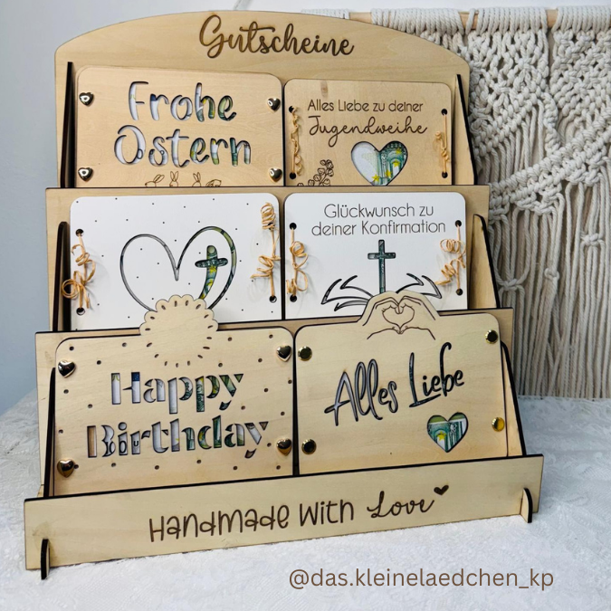 SVG Laser Datei - Laserdatei Postkartenständer regal für Gutscheinkarten 3mm 4mm Groß Postkartenregal Postkartenaufsteller Postkarten Grußkarten Laserdatei – Bild 11
