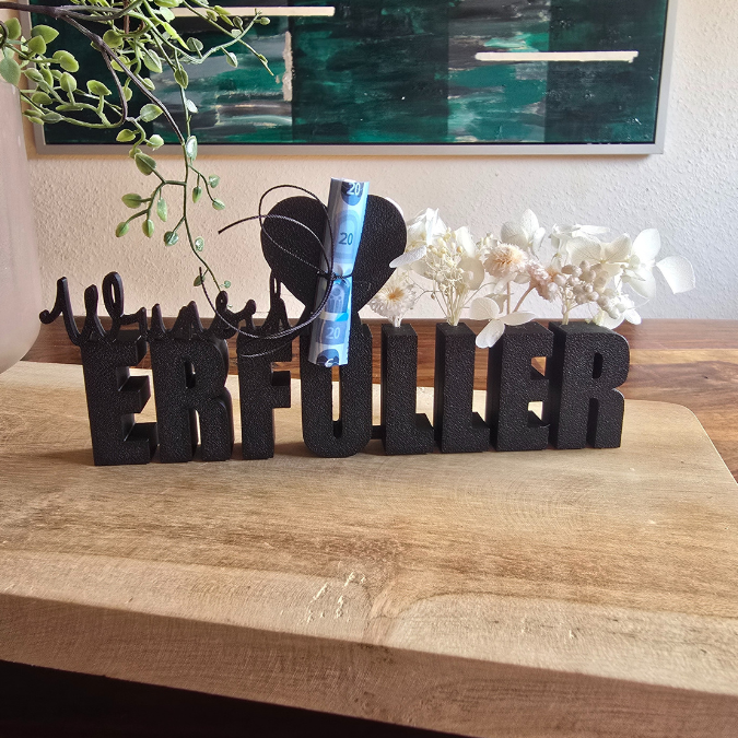 STL 3D Druck Datei Geschenkidee Schriftzug Wunscherfüller mit Löchern für Blumen und Platz für Geldgeschenk 3D Druck Datei – Bild 2