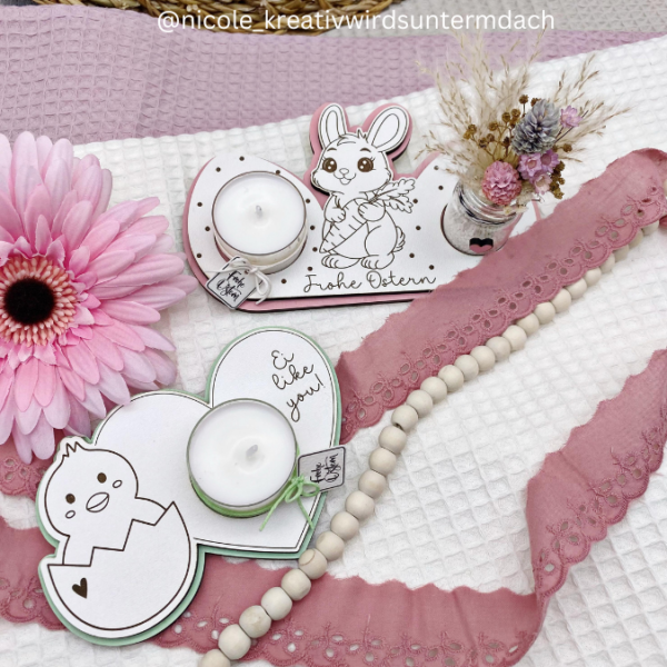 SVG Laser Datei Teelichthalter Ostern Eier XXL Verschiedene Designs Frühling Hasen Kücken Osterdeko Lasercut – Bild 14