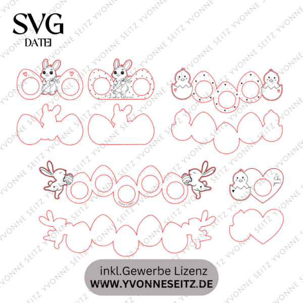 SVG Laser Datei Teelichthalter Ostern Eier XXL Verschiedene Designs Frühling Hasen Kücken Osterdeko Lasercut – Bild 2