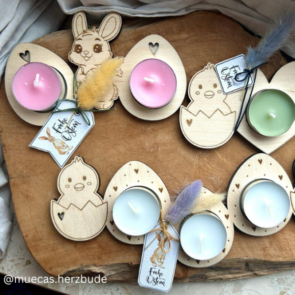 SVG Laser Datei Teelichthalter Ostern Eier XXL Verschiedene Designs Frühling Hasen Kücken Osterdeko Lasercut – Bild 15