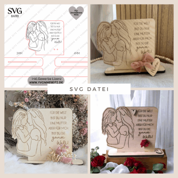 SVG Laserdatei Aufsteller 3mm und 4mm Mutter und Tochter Muttertag Mutterliebe SVG Datei