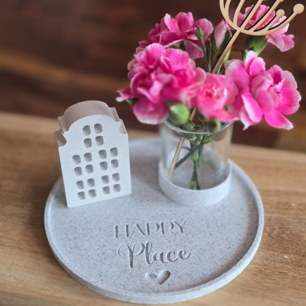 STL 3D-Druck Datei 2er Set Dekoteller rund mit Halter für Teelichtglas "Home sweet home & Happy Place" Teller ca 150mm – Bild 13