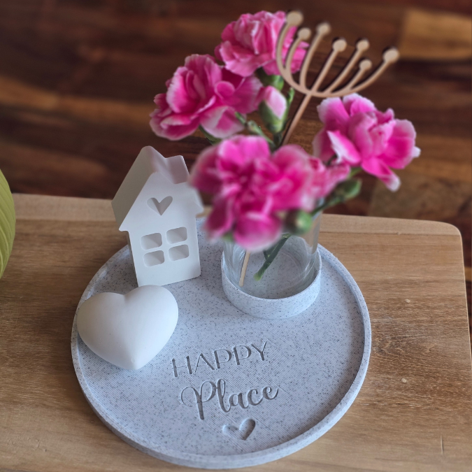 STL 3D-Druck Datei 2er Set Dekoteller rund mit Halter für Teelichtglas "Home sweet home & Happy Place" Teller ca 150mm – Bild 7