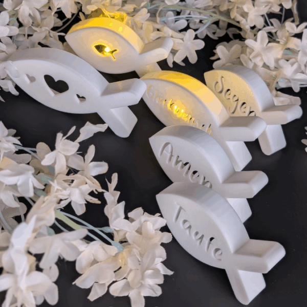 STL 3D Druck Datei Fische Leuchtfische Tischdeko kirchlich Kirche Taufe Konfirmation Kommunion Segen  3D-Druck Datei