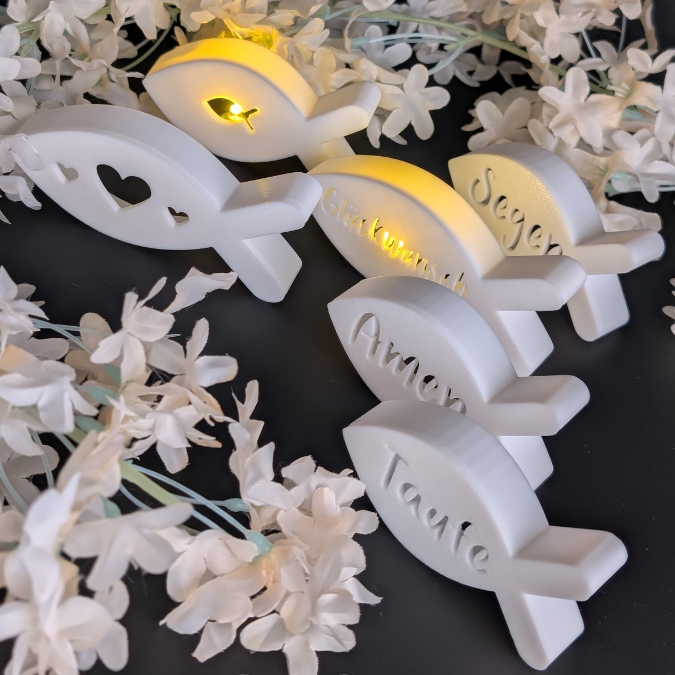 STL 3D Druck Datei Fische Leuchtfische Tischdeko kirchlich Kirche Taufe Konfirmation Kommunion Segen 3D-Druck Datei