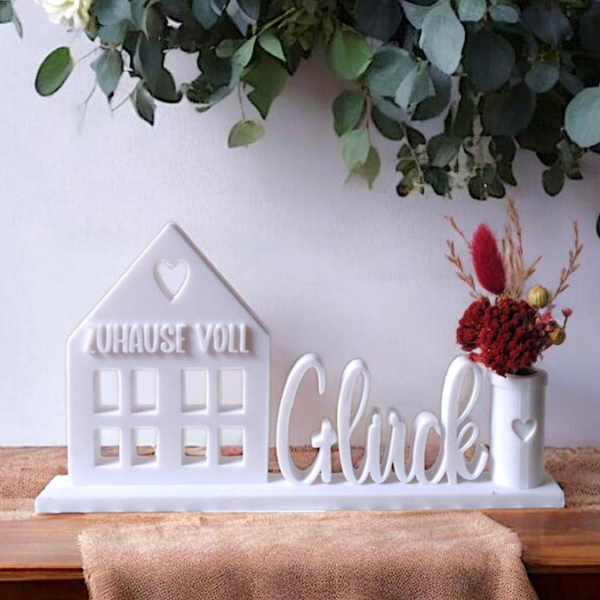 STL 3D Druck Datei Aufsteller Zuhause voll Glück mit Vase Haus Häuschenliebe 3D-Druck Datei – Bild 3