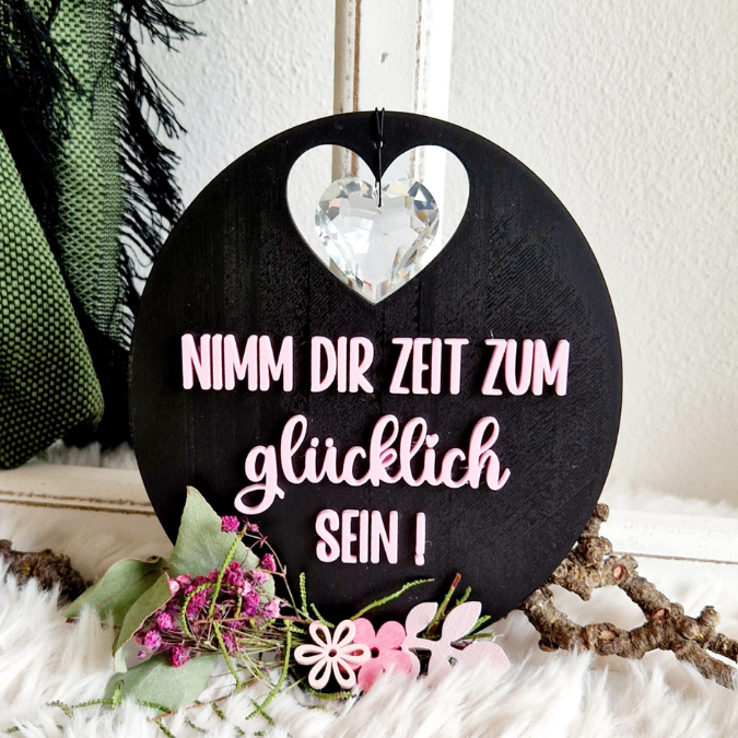 STL 3D Druck Datei 2er Aufsteller Sonnenfäner Positives Statement "Nimm dir Zeit zum glücklich sein"&"Lass die Sonne in dein Herz 3D-Druck